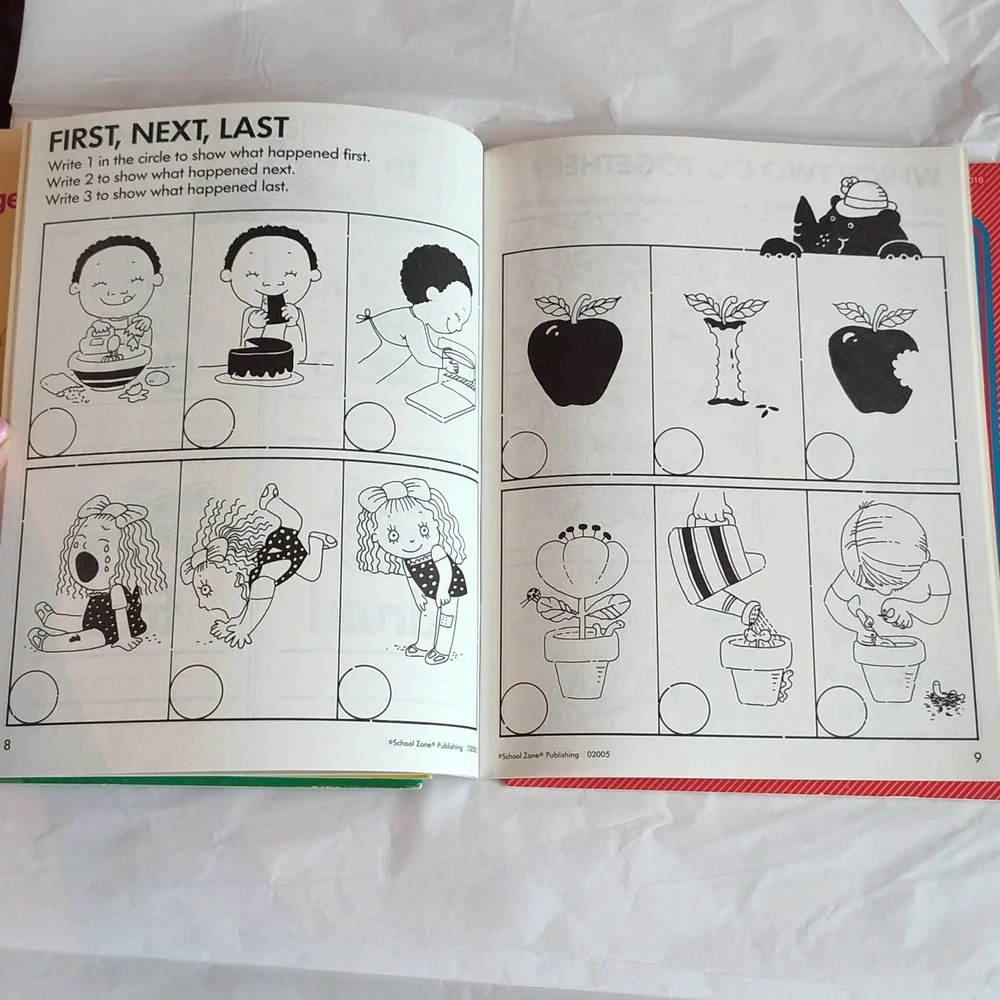7 Vintage Pre-K Kindergarten & First Grade Educational Workbooks Coloring Books